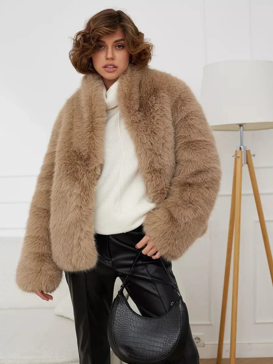Champagne Cloud Faux Fox Fur Jacket - TEVQA