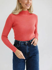 Essential Soft Ribbed Mock Neck Sweater - TEVQA