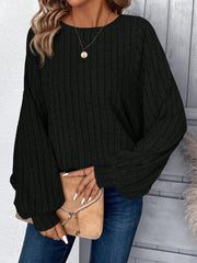 Ribbed Batwing Sleeve Knit Top - View 7 | TEVQA