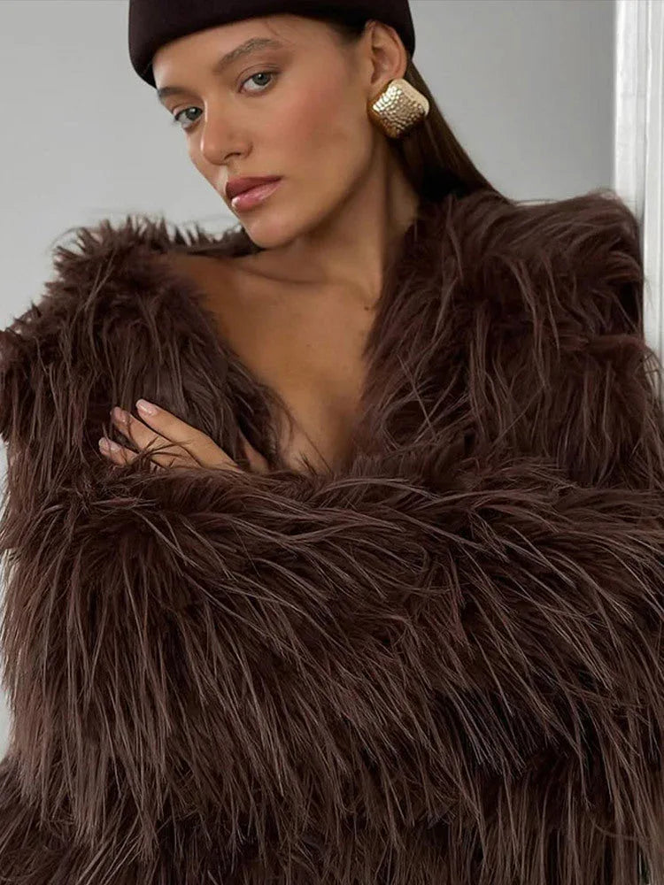 Shaggy Faux Fur Long Coat - View 9 | TEVQA