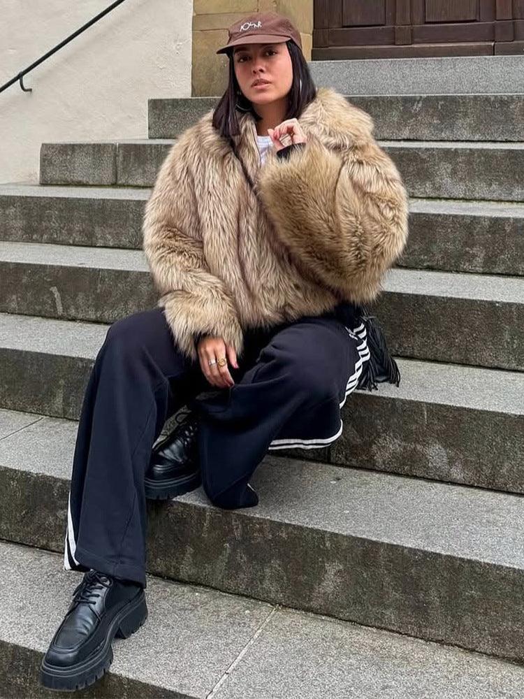 Vintage Tipped Faux Fur Cropped Jacket - TEVQA