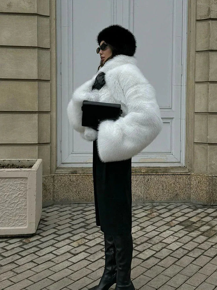 Plush Faux Fur Crop Jacket - View 9 | TEVQA