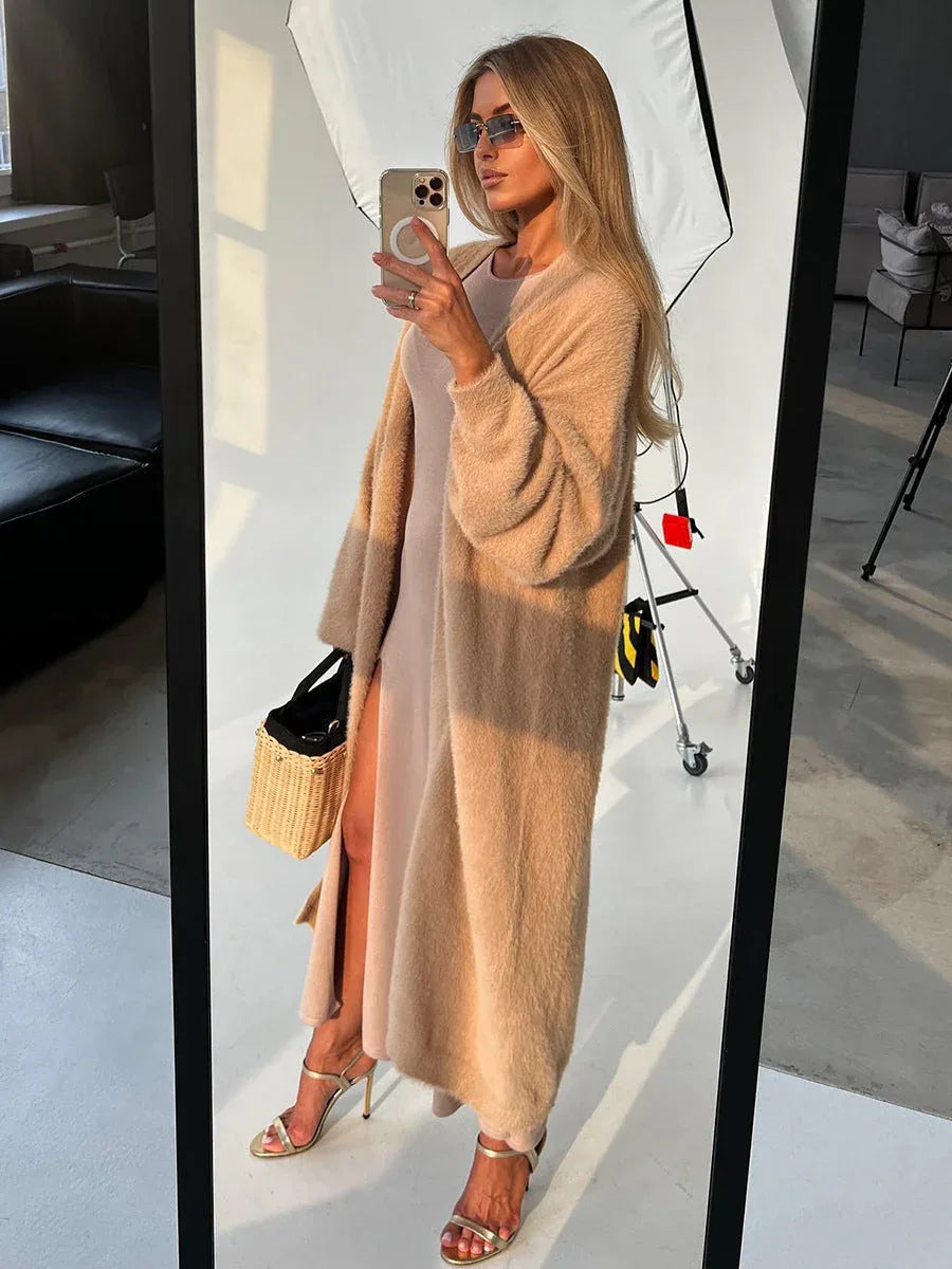 Luxe Faux Mink Maxi Cardigan - View 12 | TEVQA