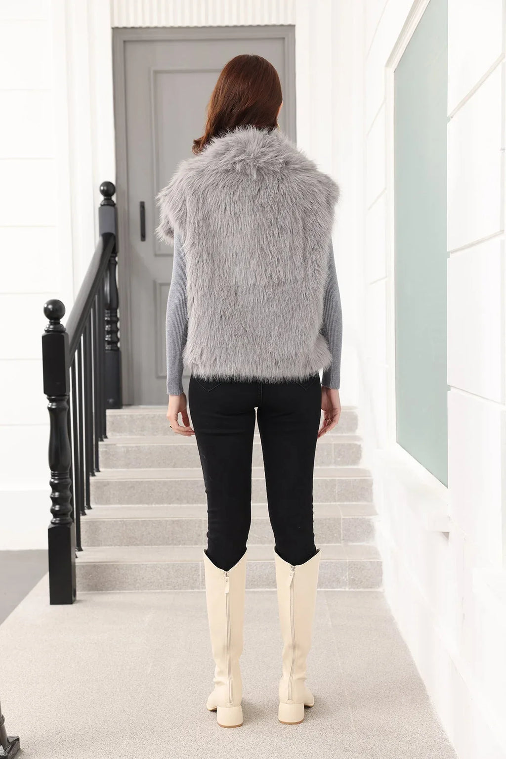 Oversized Lapel Faux Fur Vest - View 9 | TEVQA