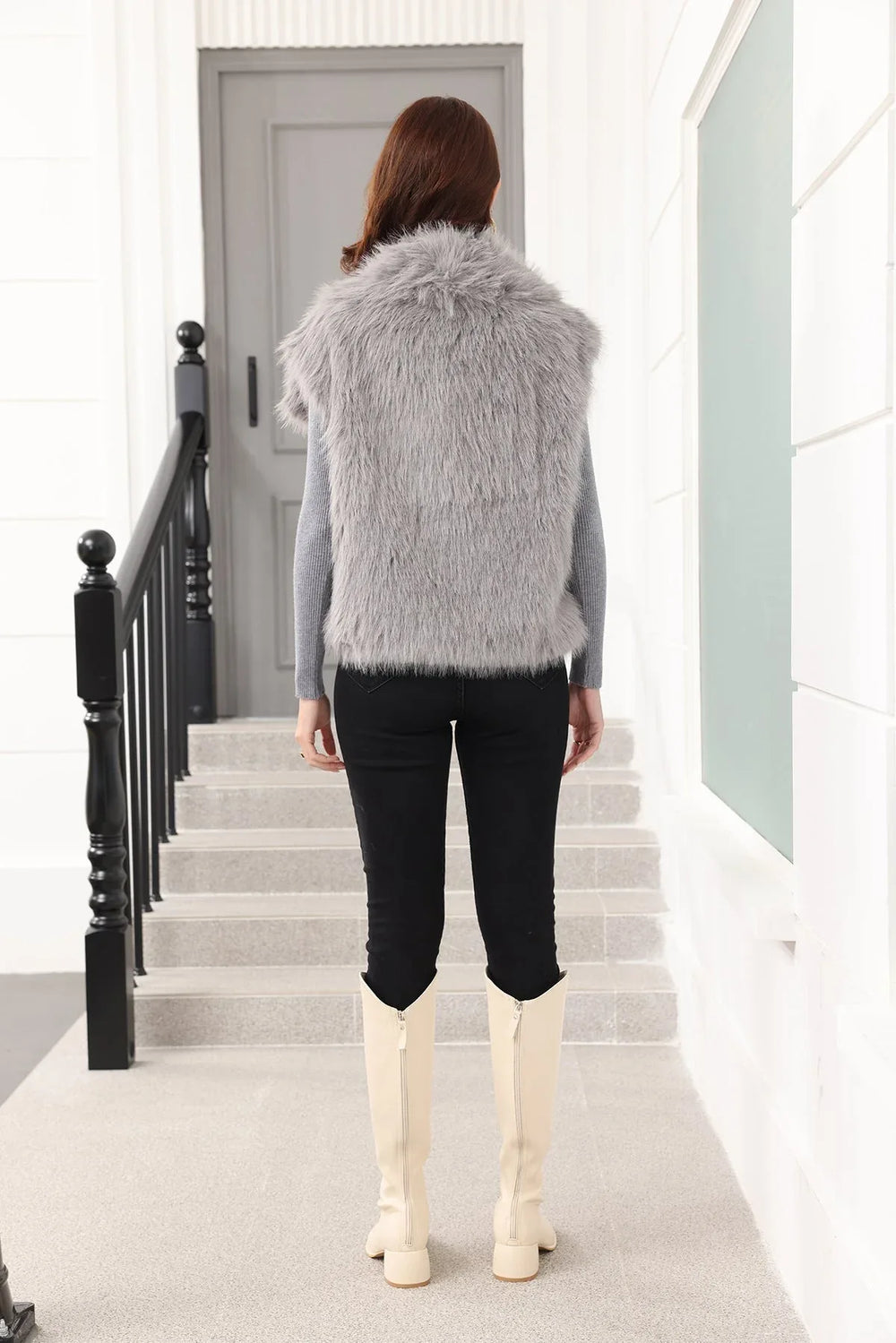 Oversized Lapel Faux Fur Vest - View 9 | TEVQA