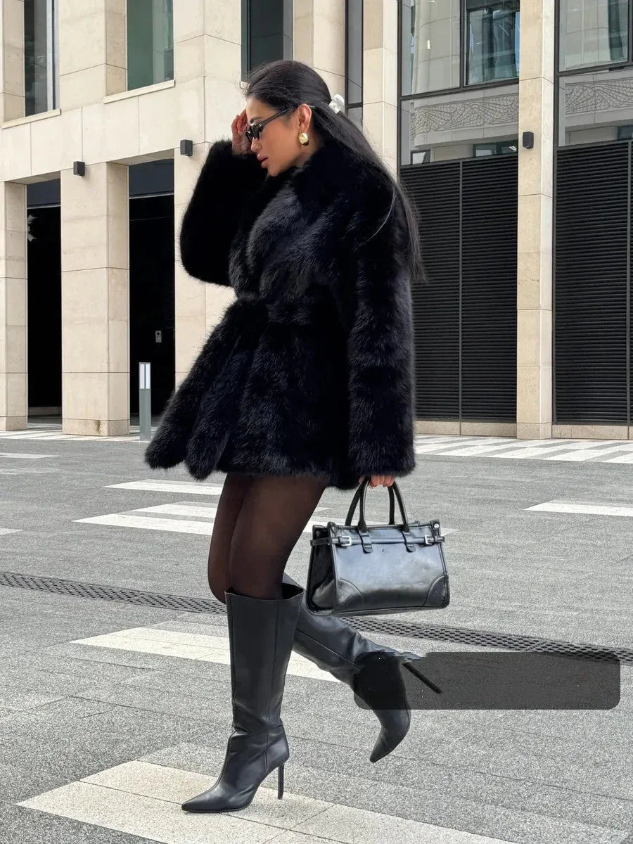 Vail Après-Ski Mid-Length Faux Fox Fur Coat - TEVQA