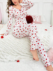 Heart Print Ribbed Pajama Set