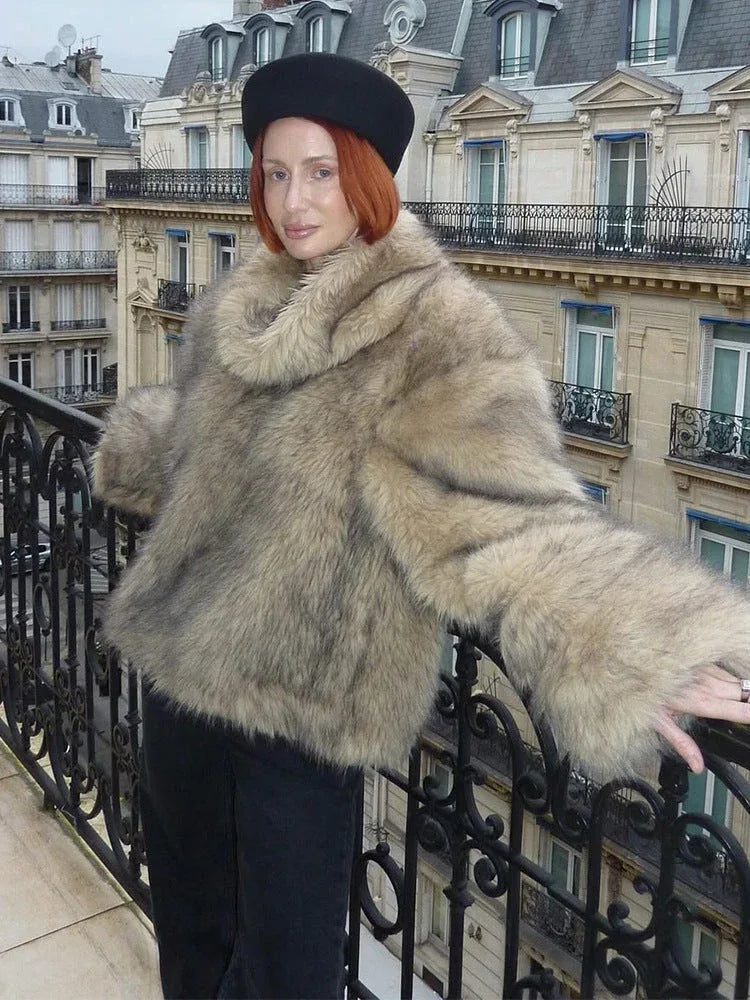 Vintage Tipped Faux Fur Cropped Jacket - TEVQA