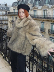 Vintage Tipped Faux Fur Cropped Jacket - TEVQA