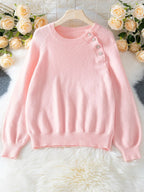 Elegant Jeweled Button Raglan Sweater - View 6 | TEVQA