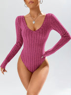 Heather grey ribbed knit V-neck long sleeve bodysuit - View 9 | TEVQA