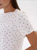 Ditsy Heart Print Ribbed Tee & Shorts Set - View 9 | TEVQA