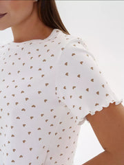 Ditsy Heart Print Ribbed Tee & Shorts Set