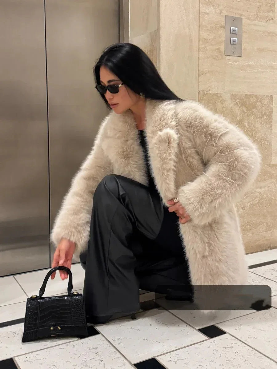 Vail Après-Ski Mid-Length Faux Fox Fur Coat - TEVQA