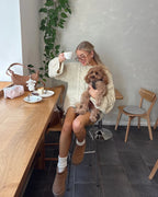 Chunky cable knit sweater with crew neck and bell sleeves - View 13 | TEVQA