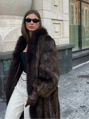 Espresso Faux Fur Long Coat - View 8 | TEVQA
