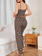 Ribbed cami and pants pajama set with butterfly print - View 27 | TEVQA