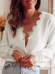 Romantic Lace Trim V-Neck Cardigan