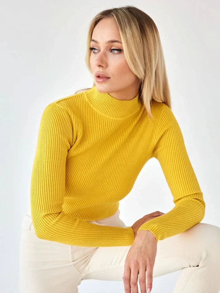 Essential Soft Ribbed Mock Neck Sweater - TEVQA
