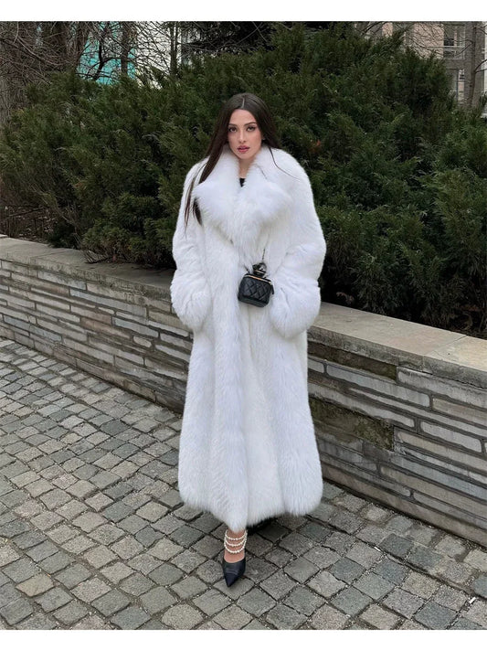 Snow Queen White Faux Fox Fur Maxi Coat - TEVQA