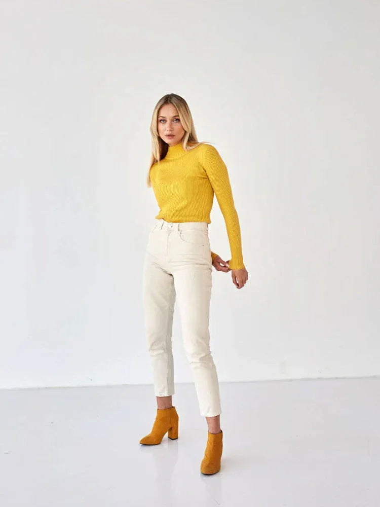 Essential Soft Ribbed Mock Neck Sweater - TEVQA