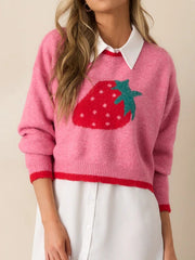 Sweet Strawberry Jacquard Crop Sweater