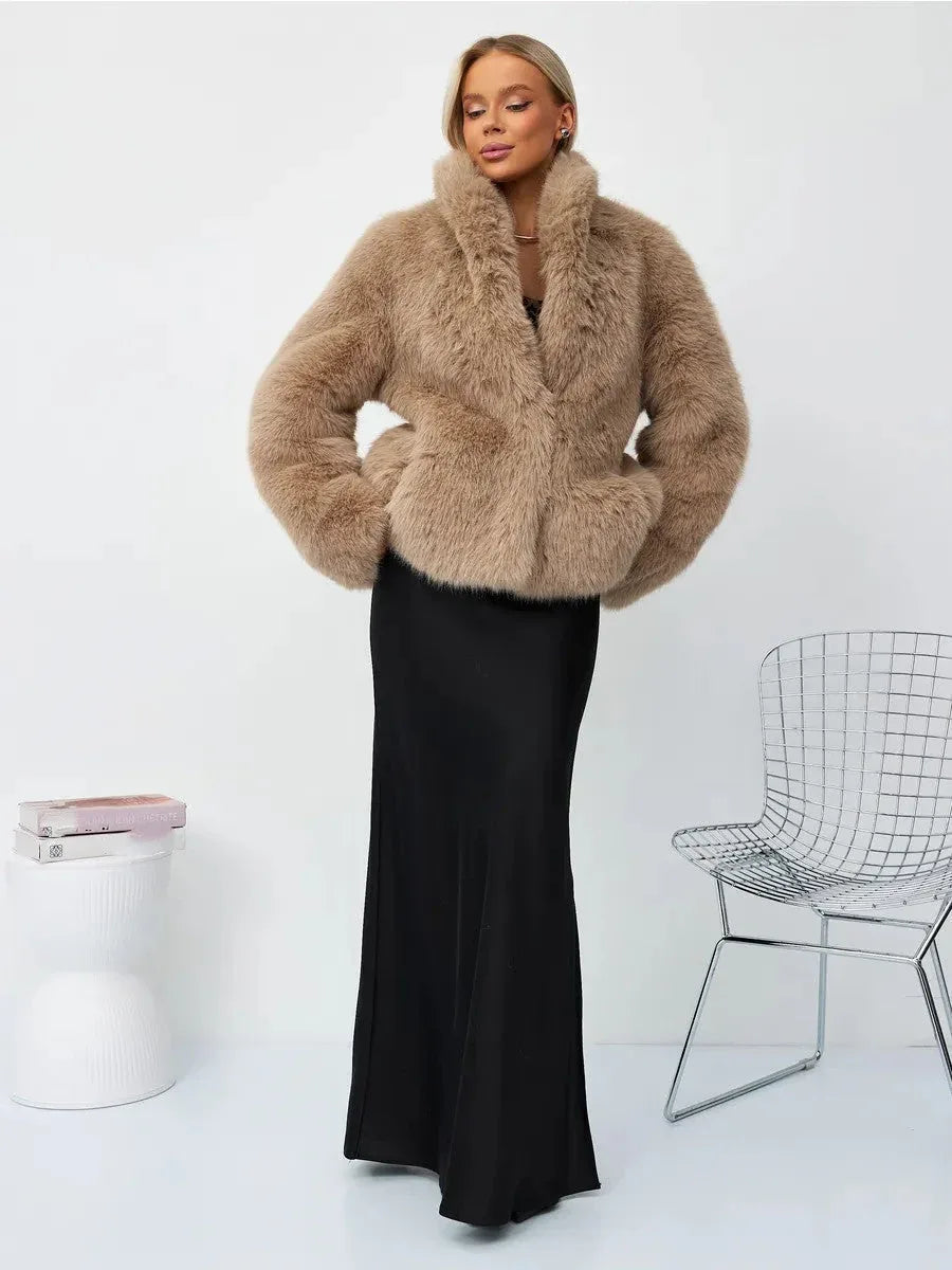 Champagne Cloud Faux Fox Fur Jacket - TEVQA