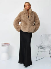 Champagne Cloud Faux Fox Fur Jacket - TEVQA