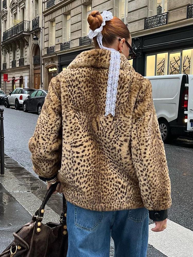 Vintage Leopard Print Faux Fur Jacket - TEVQA