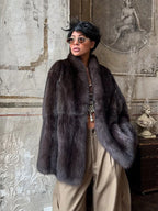 Sophisticated Deep Charcoal Plush Faux Fur Coat - TEVQA