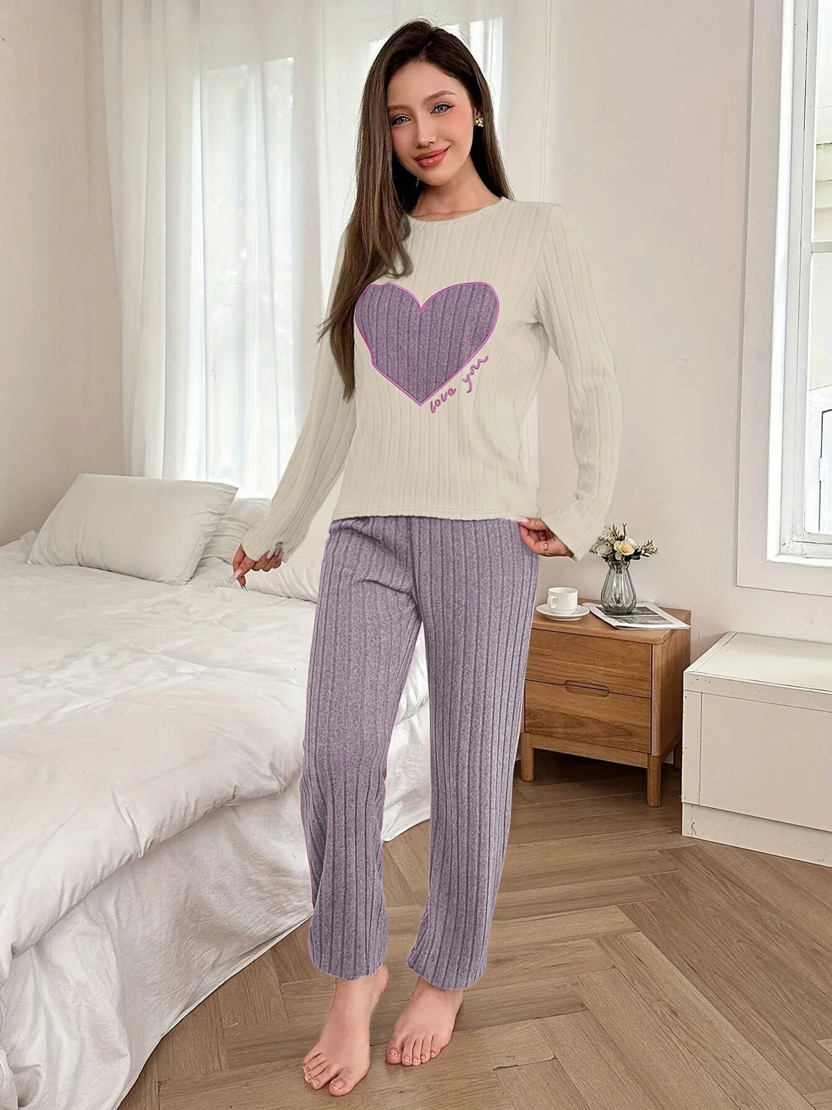 Coquette Heart Patch Colorblock Lounge Set - View 19 | TEVQA