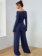 Women's Boat Neck Wide Leg Two-Piece Set - View 13 | TEVQA
