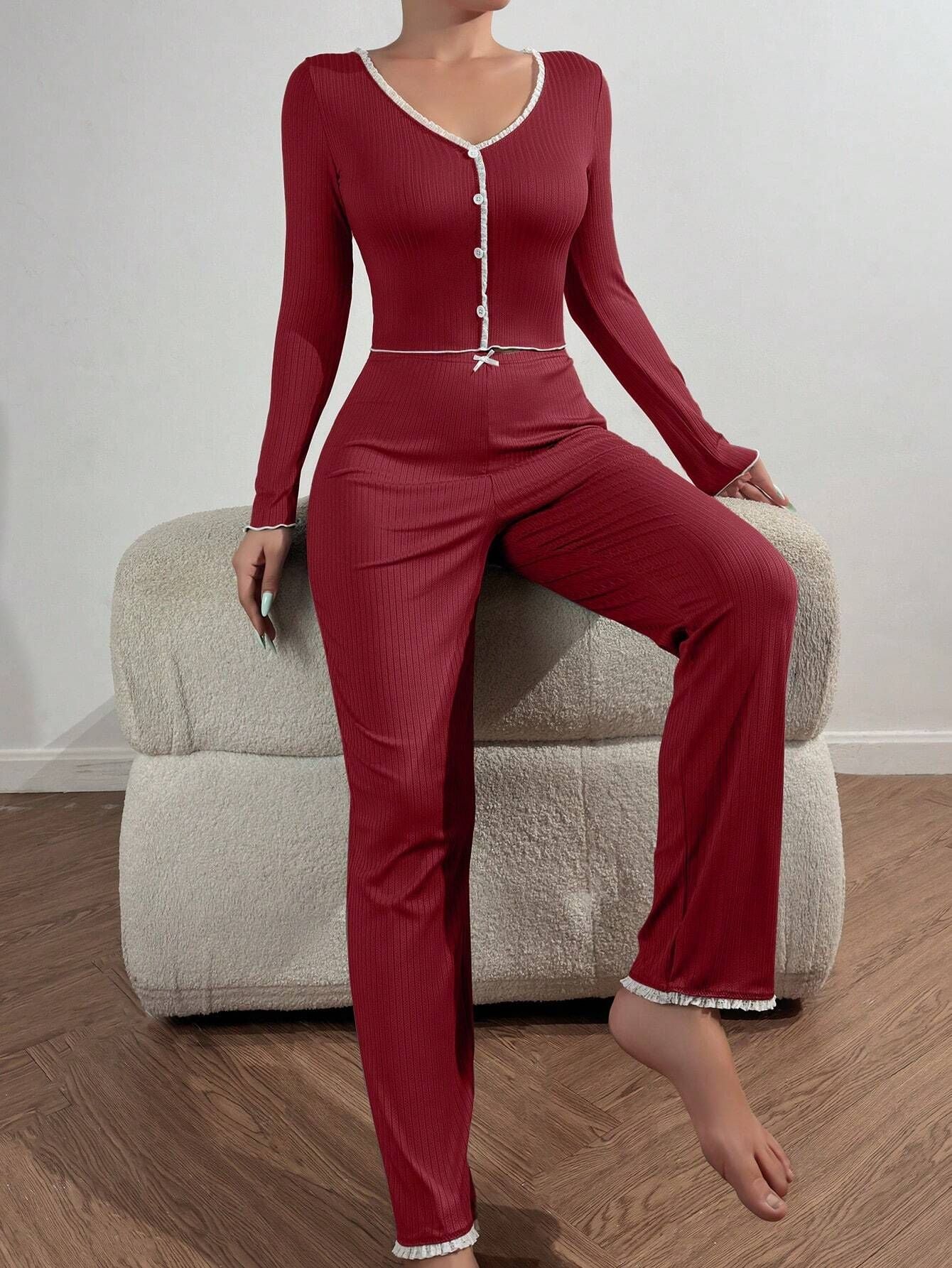 Baby Blue Ribbed Knit Pajama Set