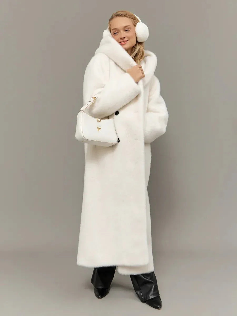 Aspen Snow Long Hooded Faux Mink Coat - TEVQA