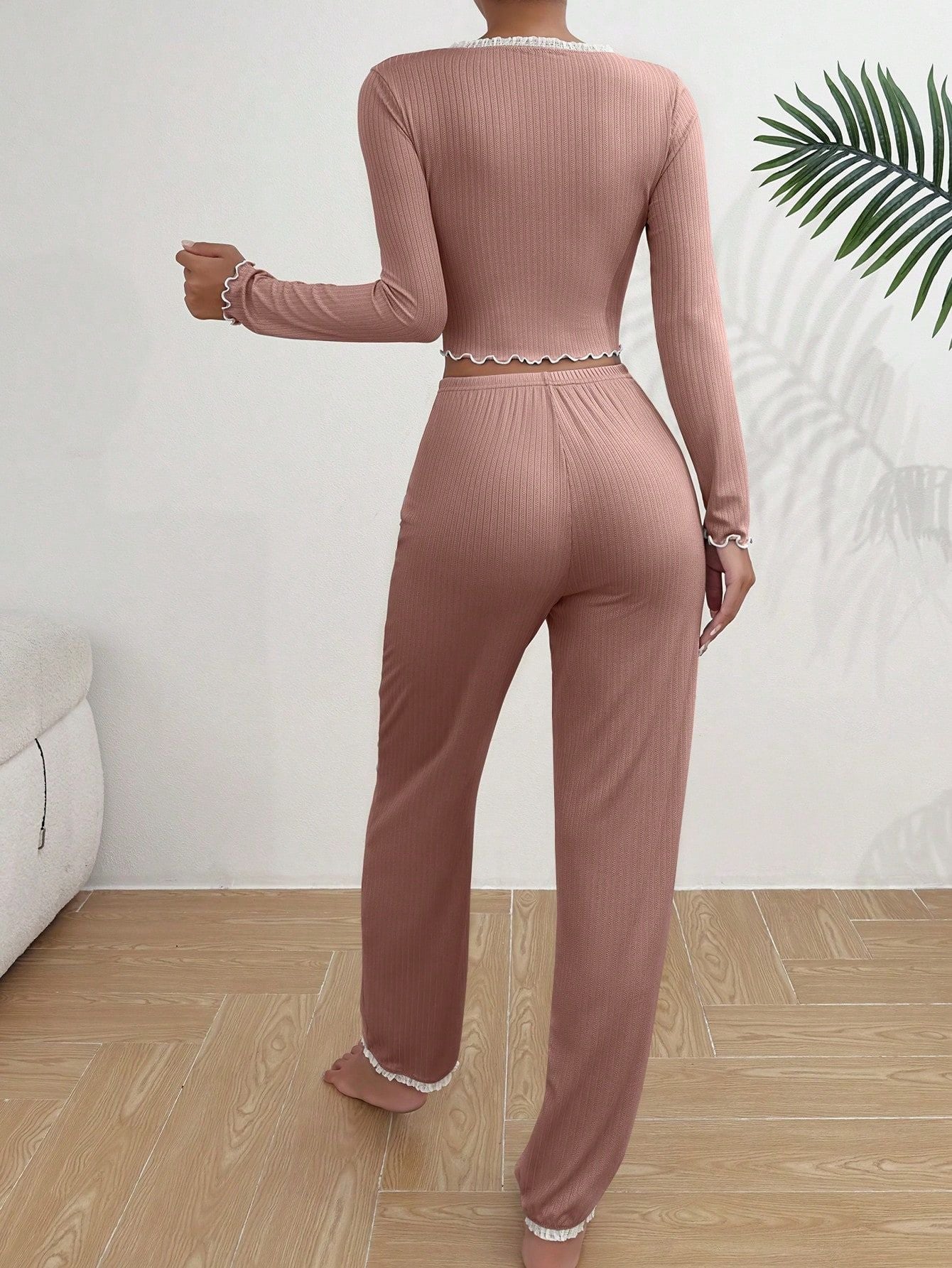 Baby Blue Ribbed Knit Pajama Set