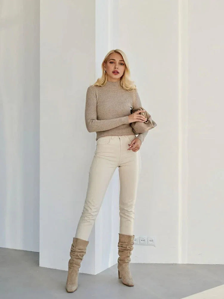 Soft Ribbed Mock Neck Sweater - View 14 | TEVQA