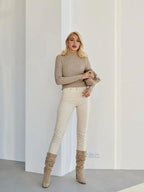 Soft Ribbed Mock Neck Sweater - View 14 | TEVQA