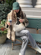 Vintage Natural Stripe Faux Fur Jacket - TEVQA