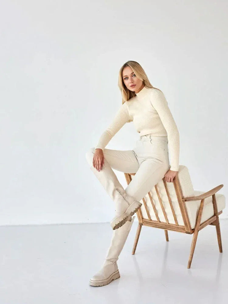 Soft Ribbed Mock Neck Sweater - View 6 | TEVQA