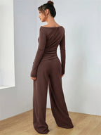 Women's Boat Neck Wide Leg Two-Piece Set - View 22 | TEVQA
