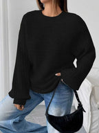 Cloud Grey Ribbed Knit Lantern Sleeve Sweater - View 8 | TEVQA