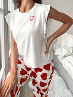 Heart print pajama set with ruffle sleeves - View 17 | TEVQA