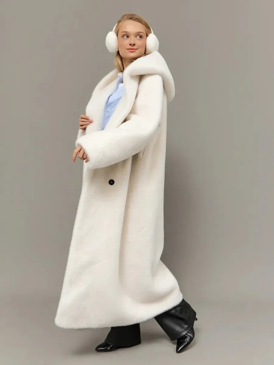 Aspen Snow Long Hooded Faux Mink Coat - TEVQA