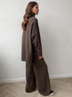 Turtleneck & Wide Leg Knit Two-Piece Set - TEVQA