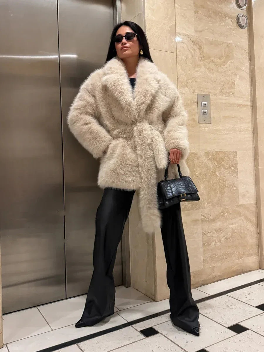 Vail Après-Ski Mid-Length Faux Fox Fur Coat - TEVQA