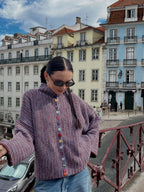 Eclectic Rainbow Button High-Neck Cardigan - View 7 | TEVQA
