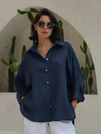 Effortless 100% Cotton Oversized Button Down Shirt - TEVQA