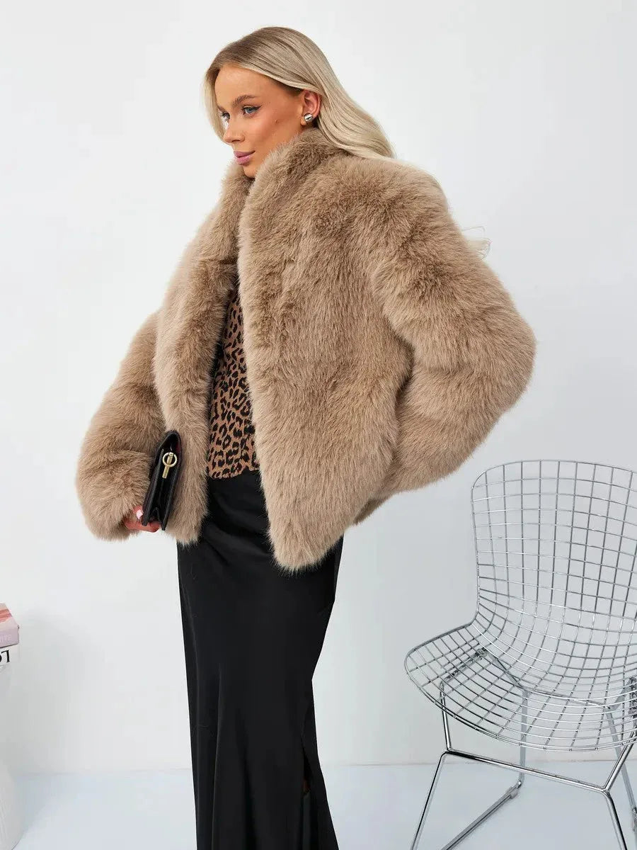 Champagne Cloud Faux Fox Fur Jacket - TEVQA