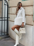Elegant wool blend coat with faux fur trim - View 6 | TEVQA