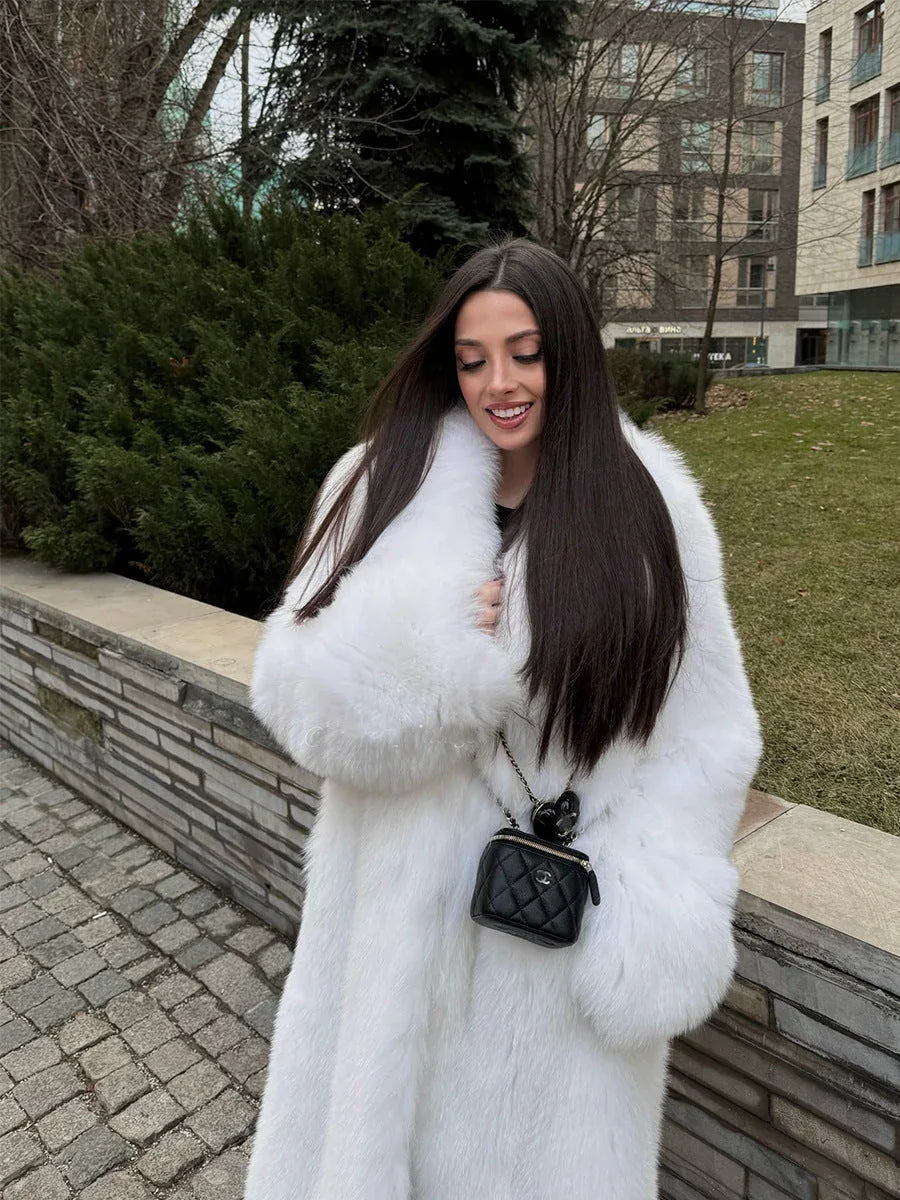 White Faux Fur Maxi Coat - View 6 | TEVQA